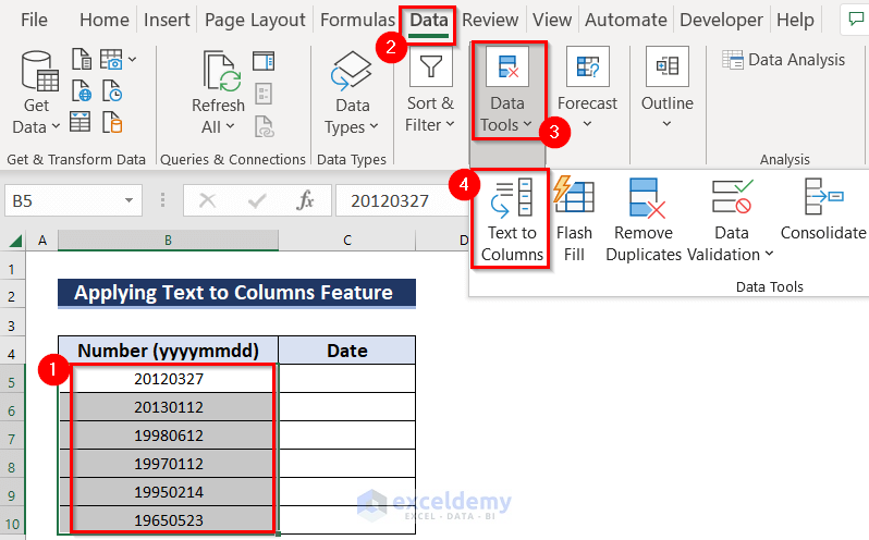 Applying Text to Columns Feature to Convert Number (YYYYMMDD) to Date Format