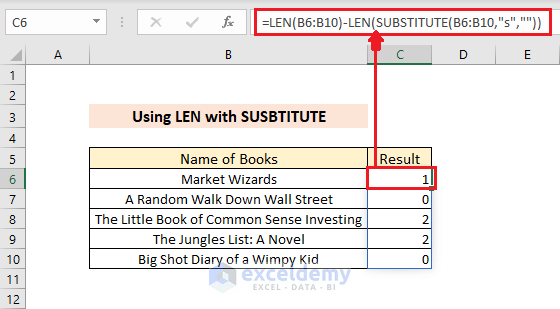 Using LEN with SUBSTITUTE