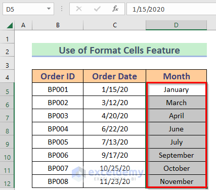 Converting Date to Month by Changing Format in Excel