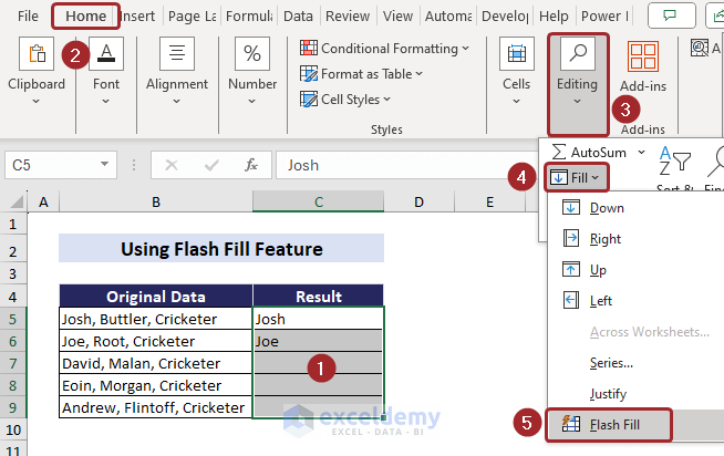 Navigate to Flash Fill feature