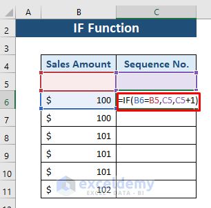 Modified IF function to add fixed sequence number for a group