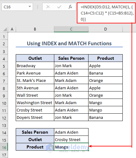 Using INDEX and MATCH functions