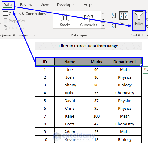 filter to extract data from excel based on criteria