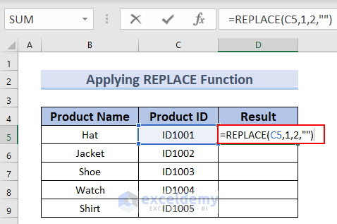 Applying REPLACE Function to Remove Text from Excel Cell