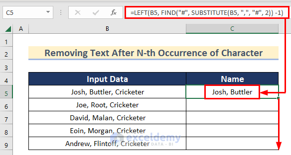 Remove Text After N-th Occurrence of a Character in Excel