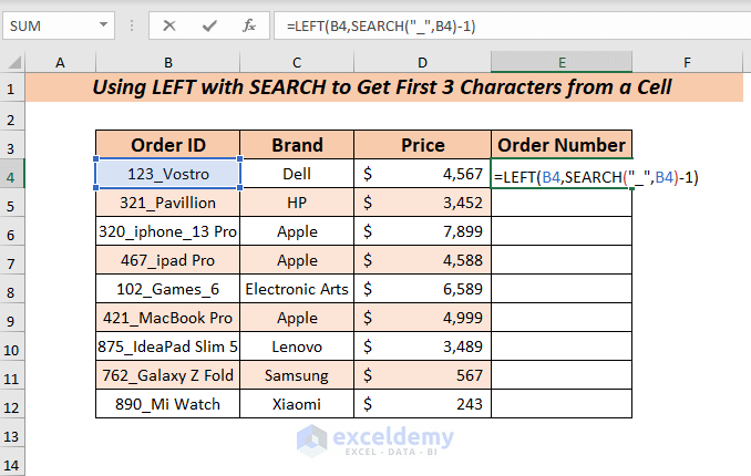 Using LEFT with SEARCH Function to Get First 3 Characters