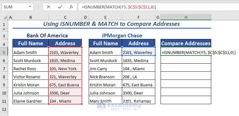 Using ISNUMBER & MATCH to Compare Addresses