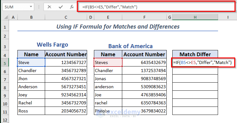 Using IF Formula both Matches and Differences