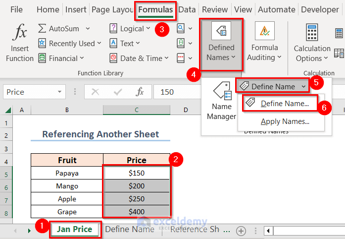 Employing Define Name Feature to Refer to Another Worksheet in Excel