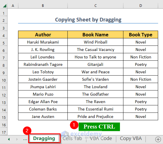 Copying an Excel Sheet to Another Sheet by Dragging