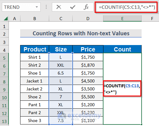 How to Count Rows with Non-Text Values in Excel