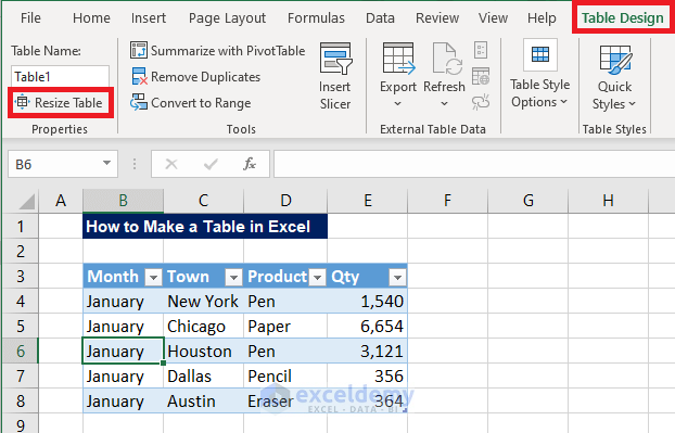 How to table resize option