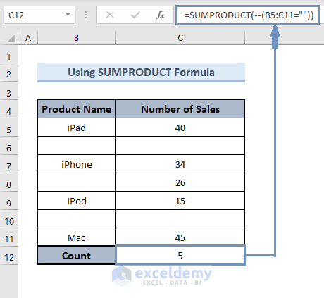 Inserting SUMPRODUCT to Count Empty Cells