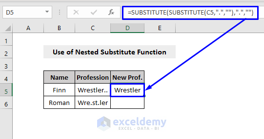 nested substitute to remove characters in excel