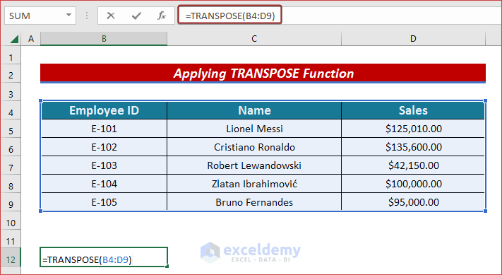 Apply TRANSPOSE Function to Transpose Multiple Rows in Group to Columns