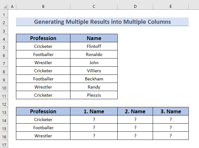 Dataset to Generate Multiple Results into Separate Columns using INDEX MATCH Formula in Excel