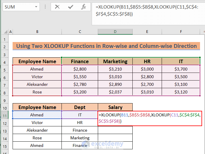 Using Two XLOOKUP Function in Row Wise and Column Wise Direction