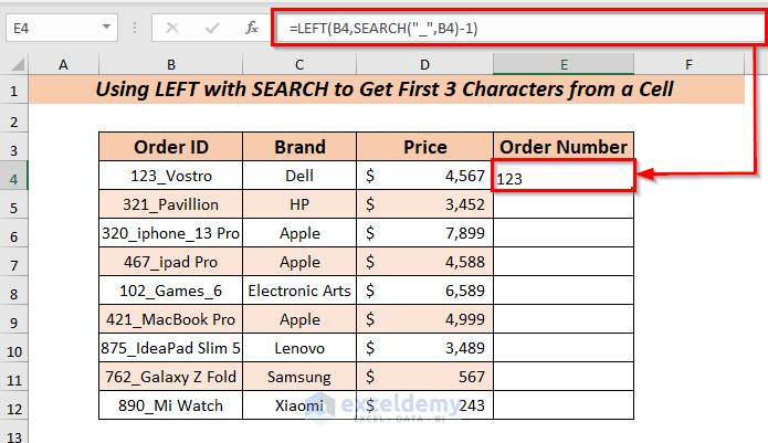Using LEFT with SEARCH Function to Get First 3 Characters