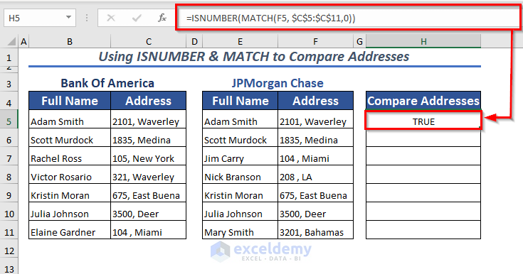 Using ISNUMBER & MATCH to Compare Addresses