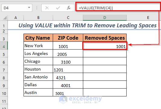 Remove Leading Spaces from Numeric Values