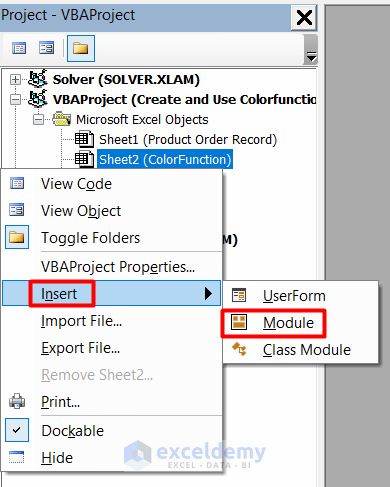 Opening Module to input code from Insert Tab
