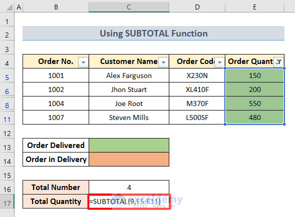 Applying SUBTOTAL to Sum Green-Colored Cells