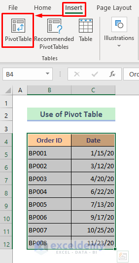 Pivot Table to Convert Date to Text Month in Excel