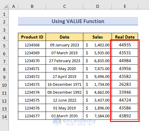 output of VALUE function