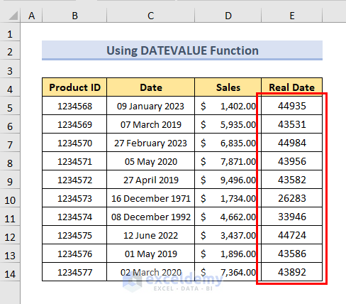 output of DATEVALUE function