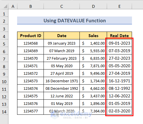 Convert Text to Date result Using DATEVALUE Function in Excel