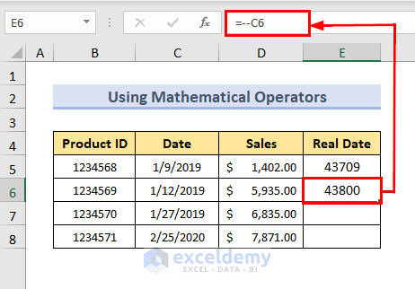 Using double negative before text to convert text to date in excel
