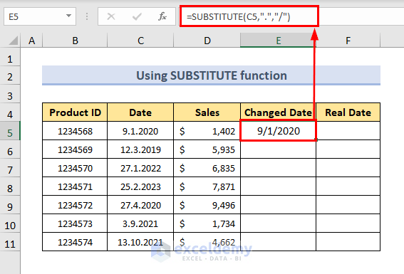 using SUBSTITUTE function to convert text to date in excel