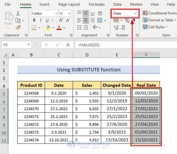 Convert Text to Date result using SUBSTITUTE function in Excel