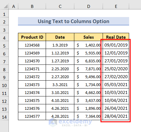 Convert Text to Date result using text to columns option in excel