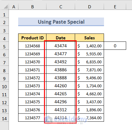 output of paste special feature