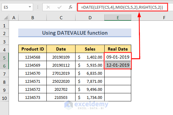 using date left mid right functions to convert text to date in excel