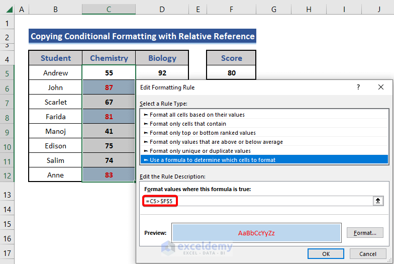 Relative cell reference of Copy Conditional Formatting