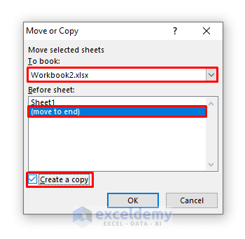 Move or Copy Dialogue Box to Copy Multiple Sheets to New Workbook through VBA