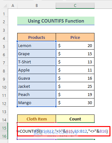 Excel COUNTIFS Function That Does Not Contain Multiple Criteria