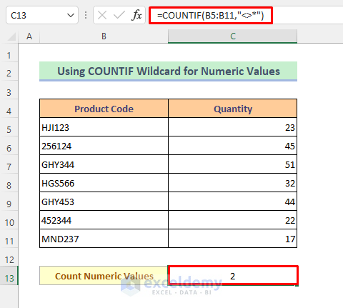 COUNTIF with Wildcard to Specify Numeric Values Only in Excel