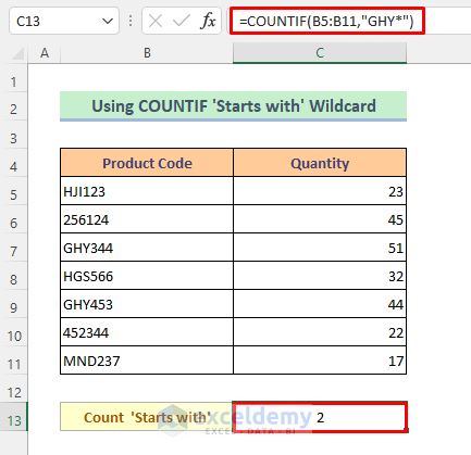 COUNTIF “Starts with” Wildcard in Excel