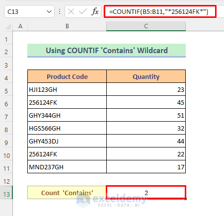 COUNTIF “Contains” Wildcard in Excel