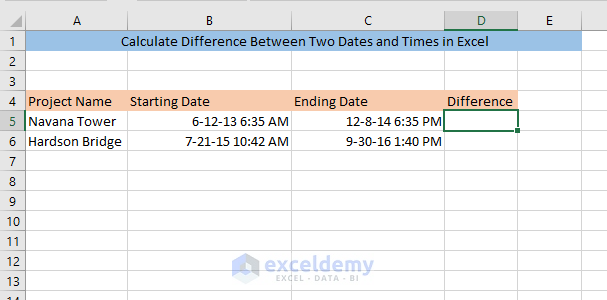 Difference between two dates and times