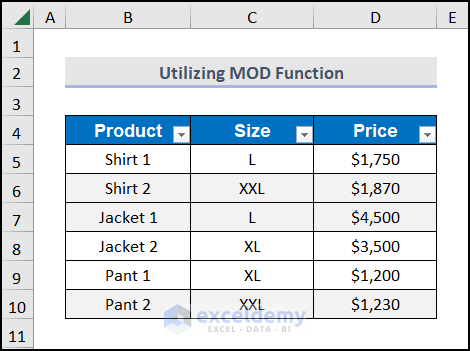 delete every nth row in excel with MOD function