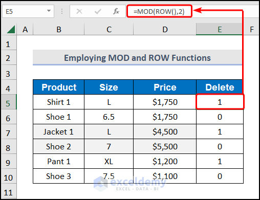 Employing MOD and ROW Functions