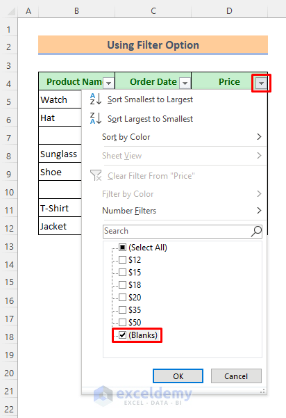 Filter Option to Remove Infinite Rows in Excel