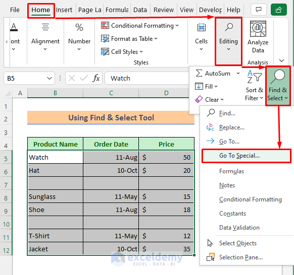 Find & Select Tool to Erase Infinite Rows in Excel