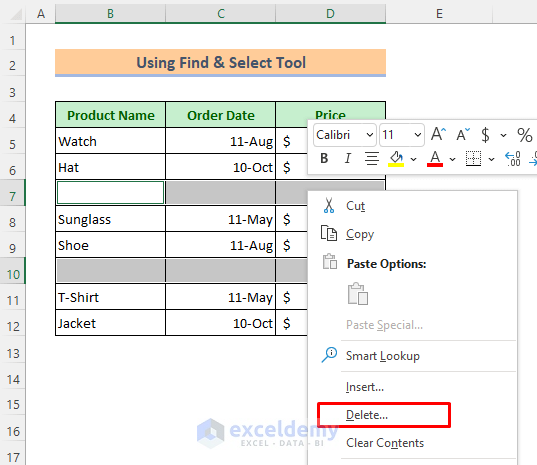 Find & Select Tool to Erase Infinite Rows in Excel