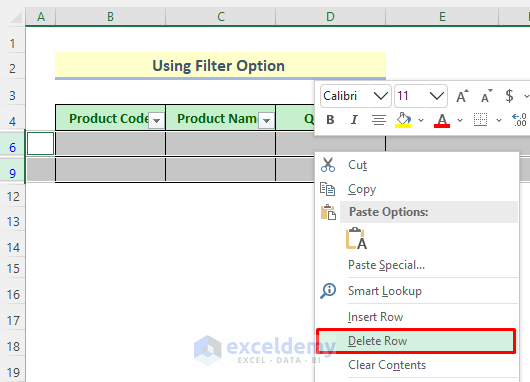 Filter Option Delete Rows in Excel That Go on Forever