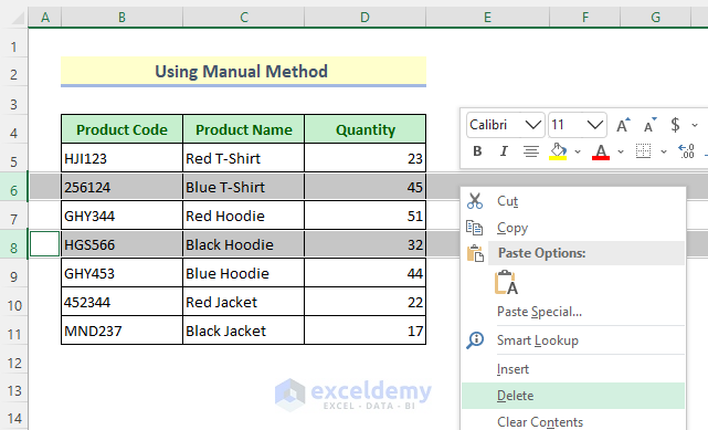 Manual Method to Delete Rows in Excel That Go on Forever